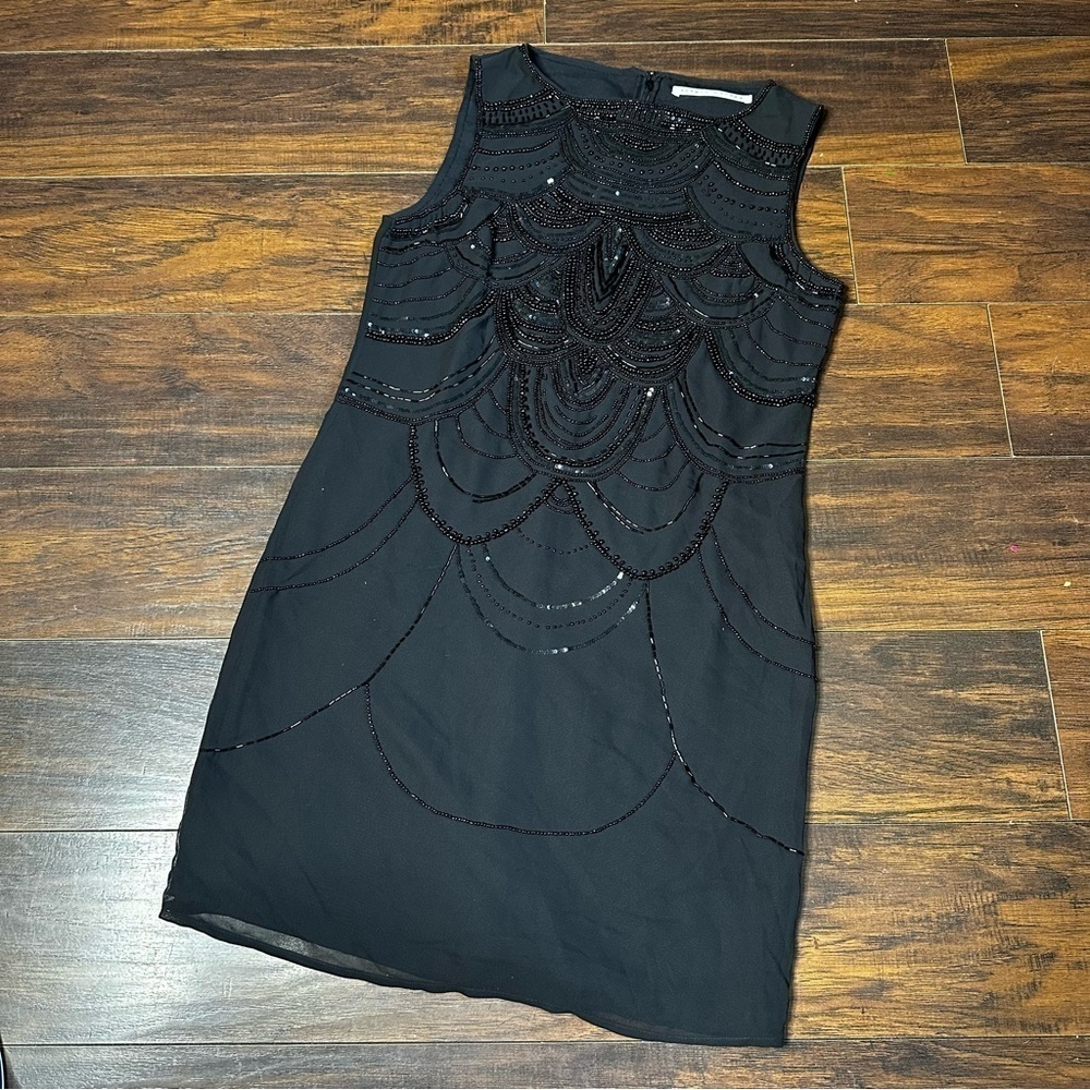 Susana Monaco Black Beaded Embellished Sheath Dress